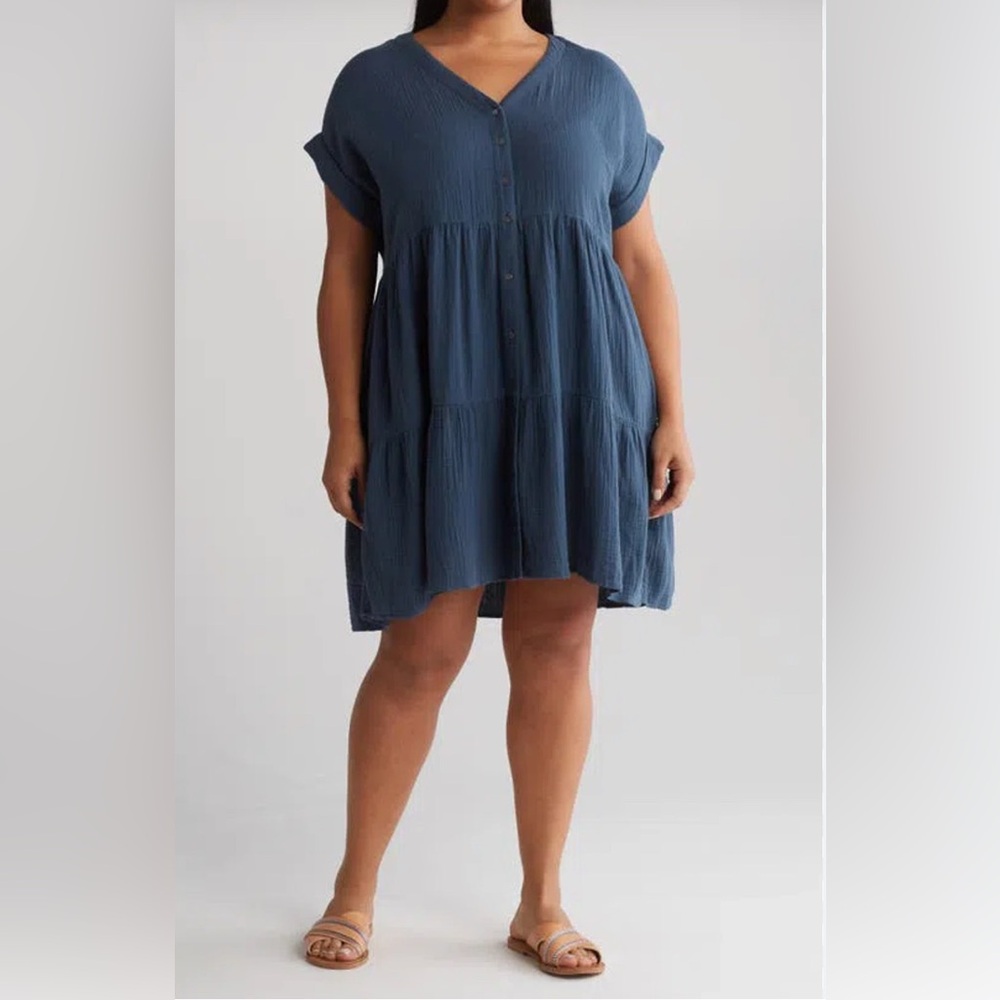 Madewell Nannie V-Neck Tiered Mini Dress in Deep Shallow Size Small